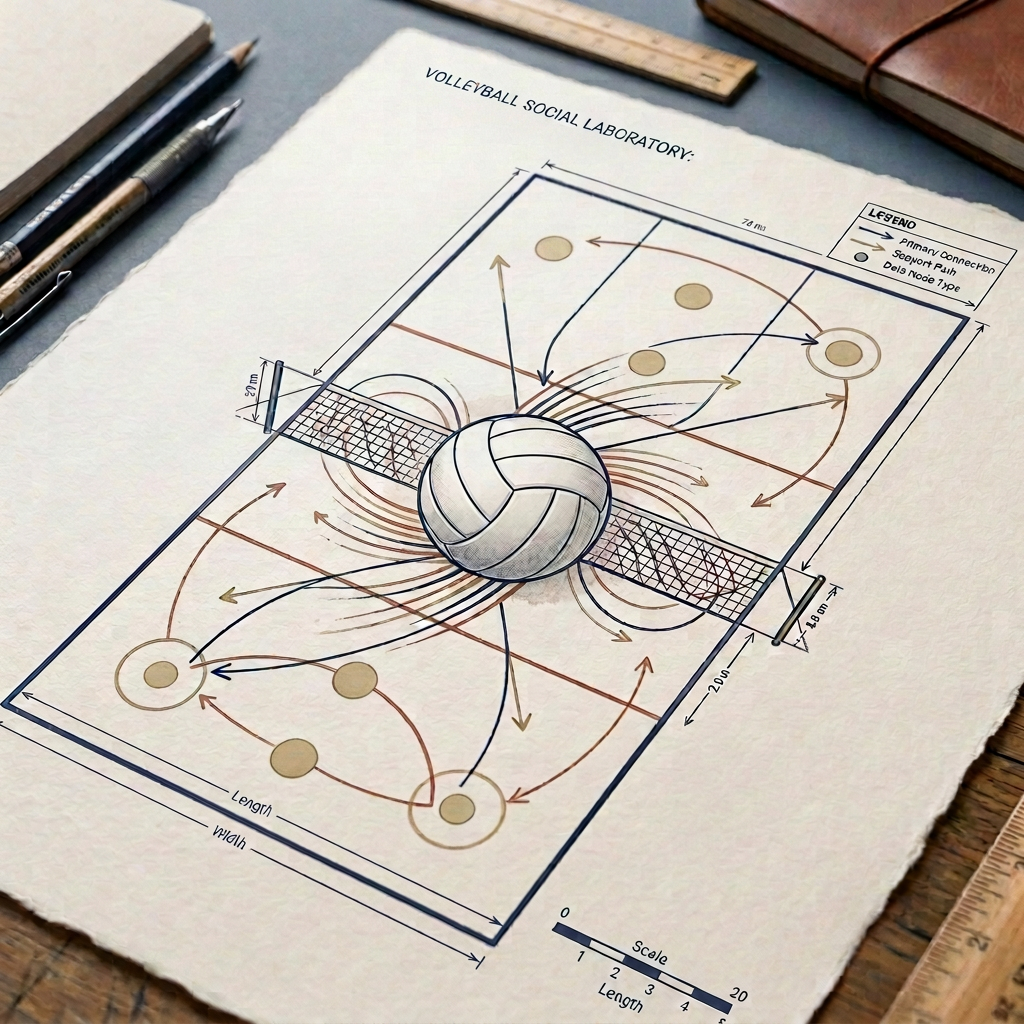 Hand-drawn volleyball strategy diagram with numbered positions and directional arrows